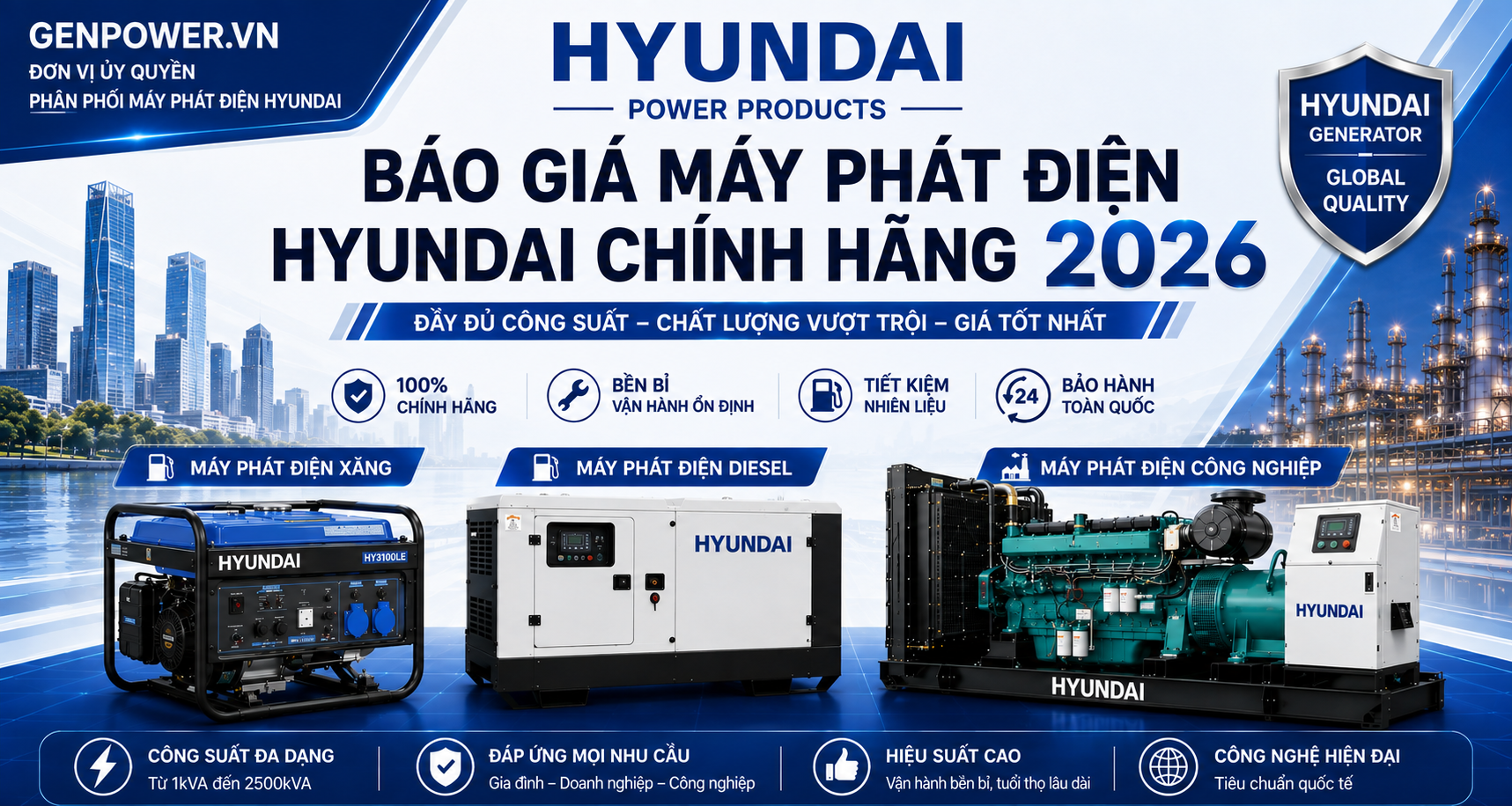 báo giá máy phát điện Hyundai chính hãng 2026